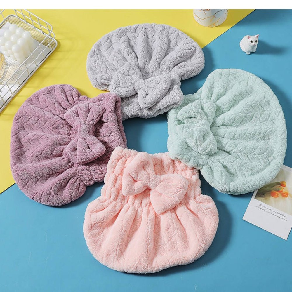 Microfiber Shower Drying Bow-knot Shower Cap Turban hair Wrap Bath Cap(3 pack)